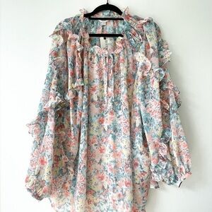 Watercolor floral print sheer blouse. Size 3X.